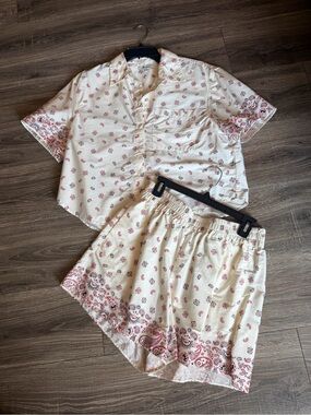 Madewell Cream and Pink Paisley Short  Set